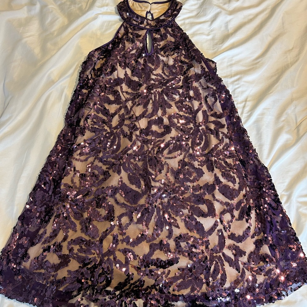 Purple and nude halter top dress